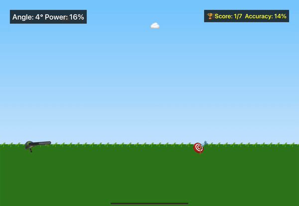 Artillery trajectory demonstration in mobile game